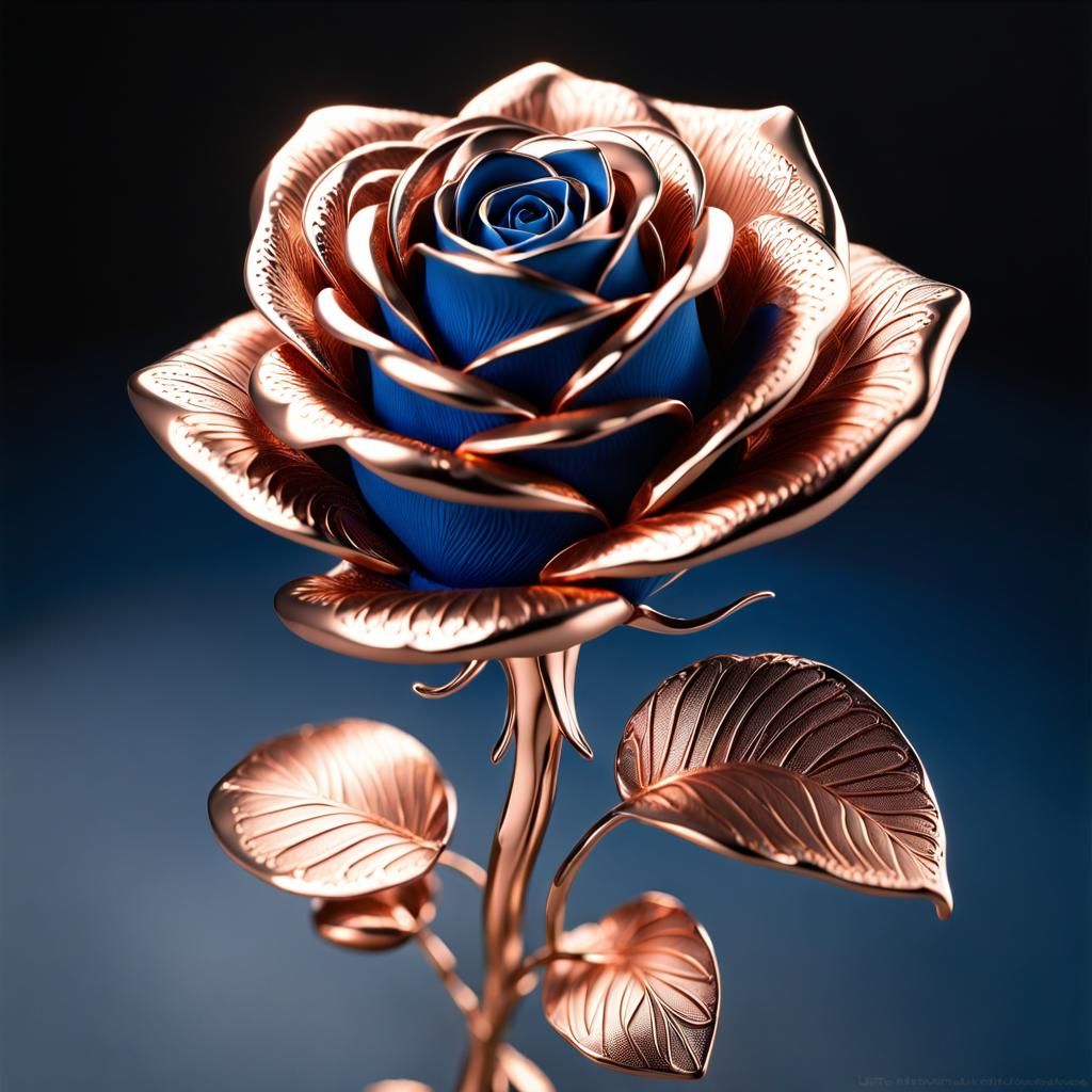 Rose Gold Blue Rose: 3D Ultra-Detailed Art
