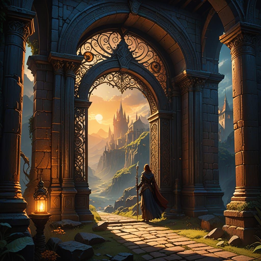 Epic Fantasy Gates in Golden Light