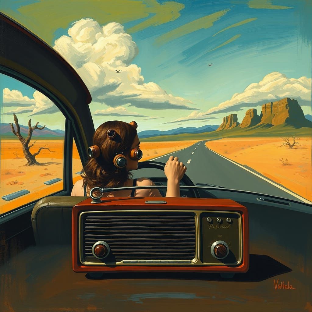 Surreal Woman on Deserted Road in Dali Style