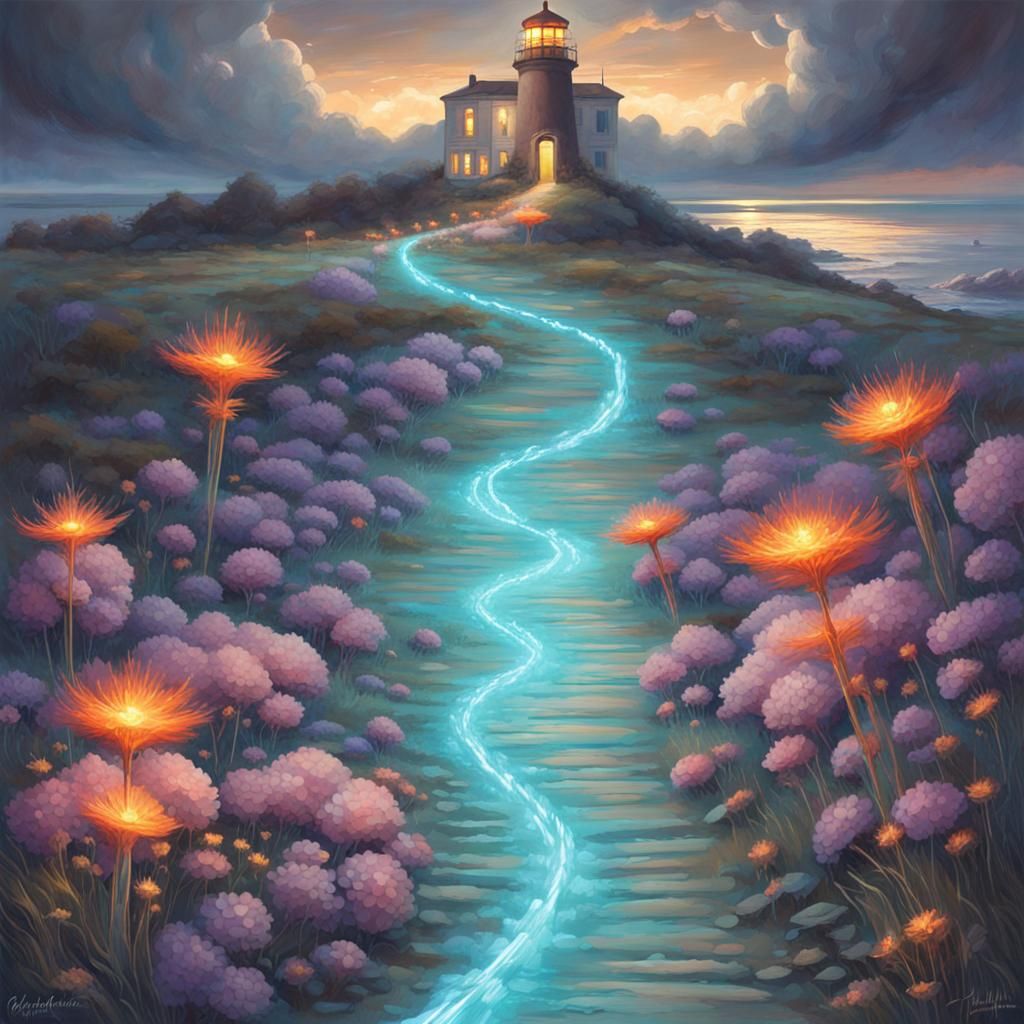Bioluminescent Path to Imaginary Lighthouse