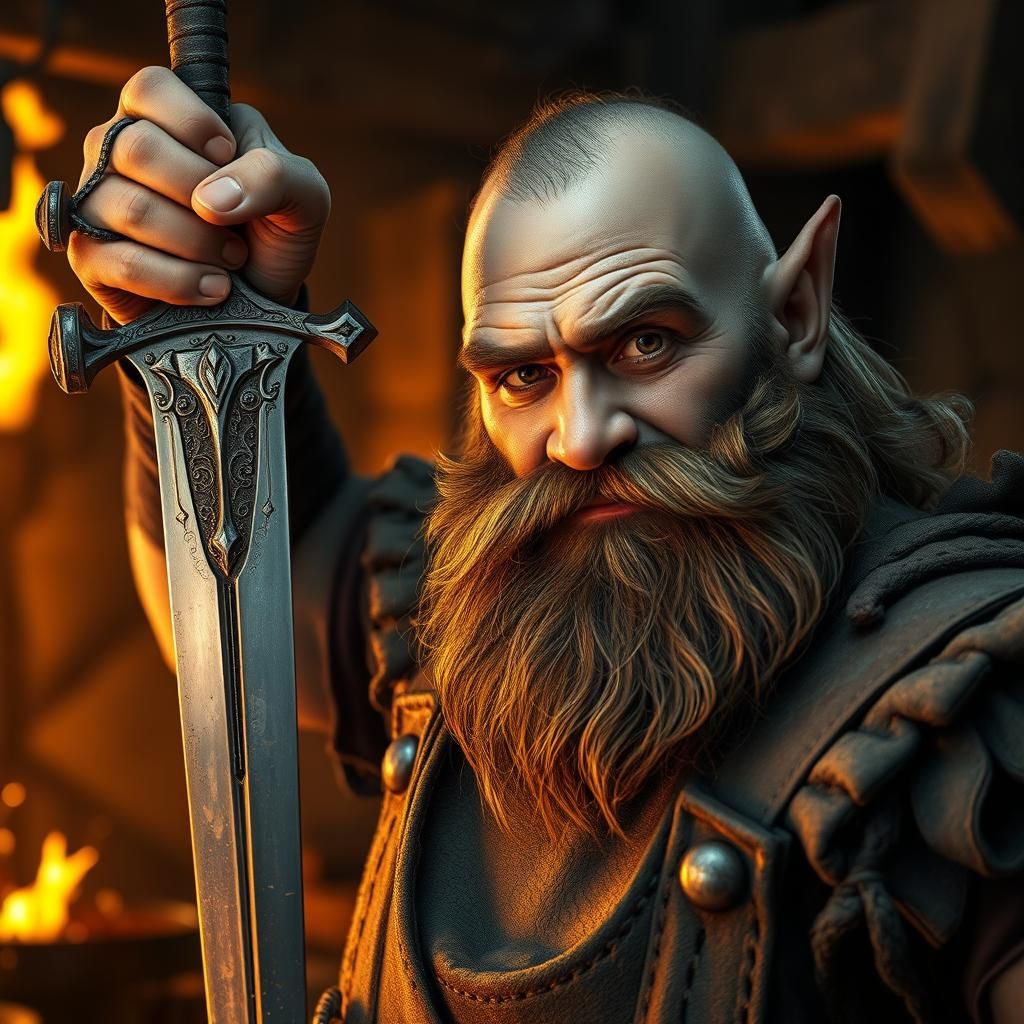 The Dwarven Blacksmith shows off his latest creation