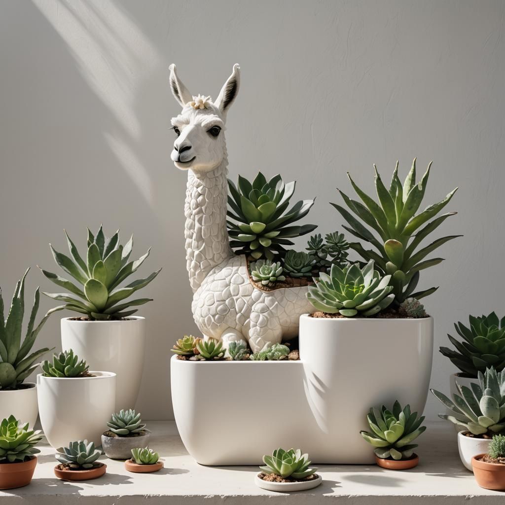 Succulent-Filled Llama Planter in Modern Apartment