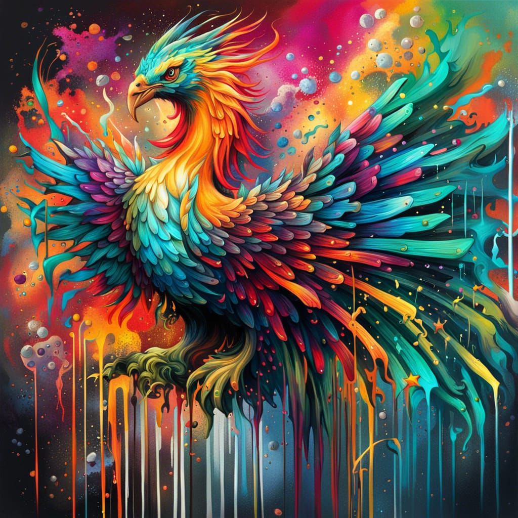 Colorful Phoenix Graffiti Art: Ultra Detailed