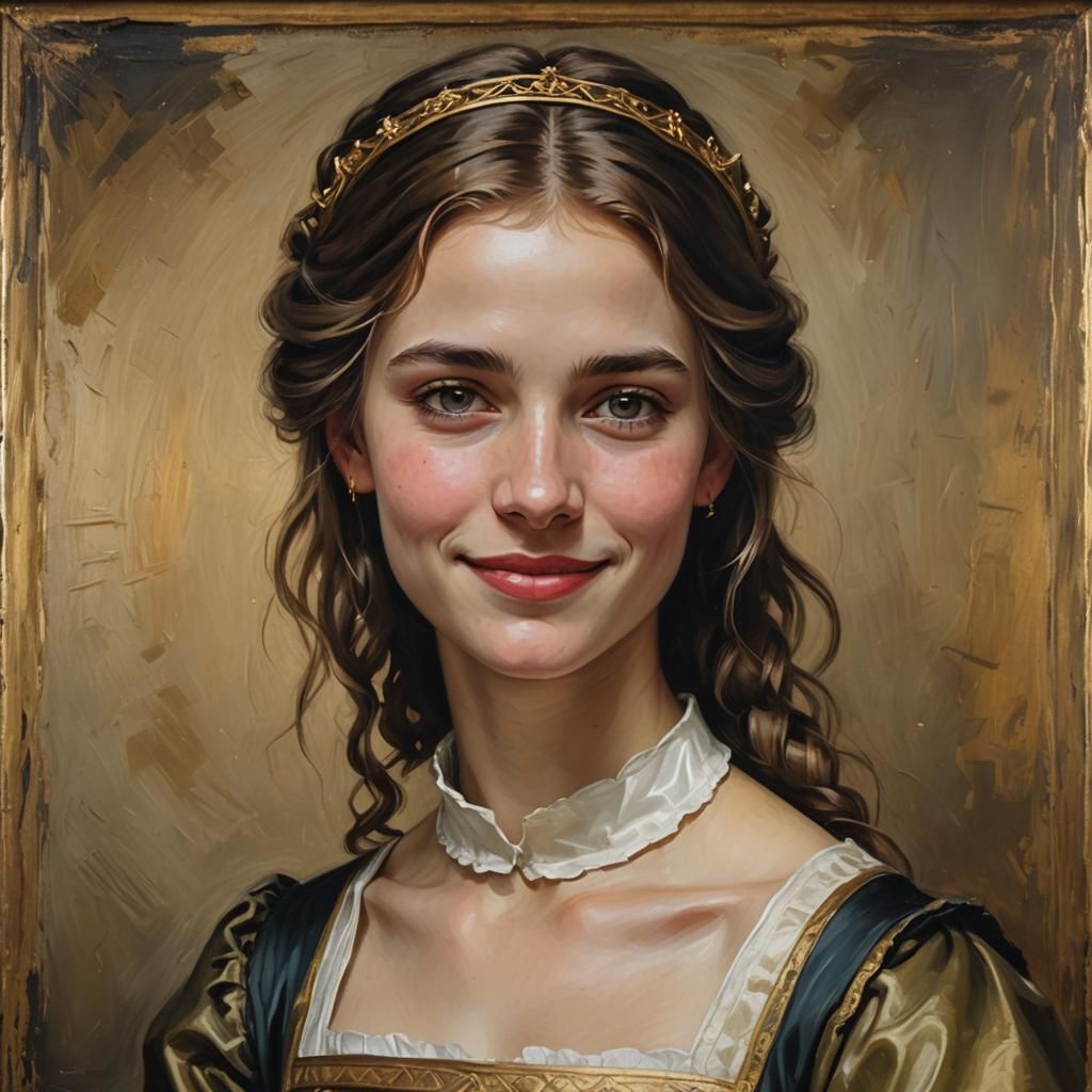 Medieval Maid Portrait in Baroque Oil Painting Style