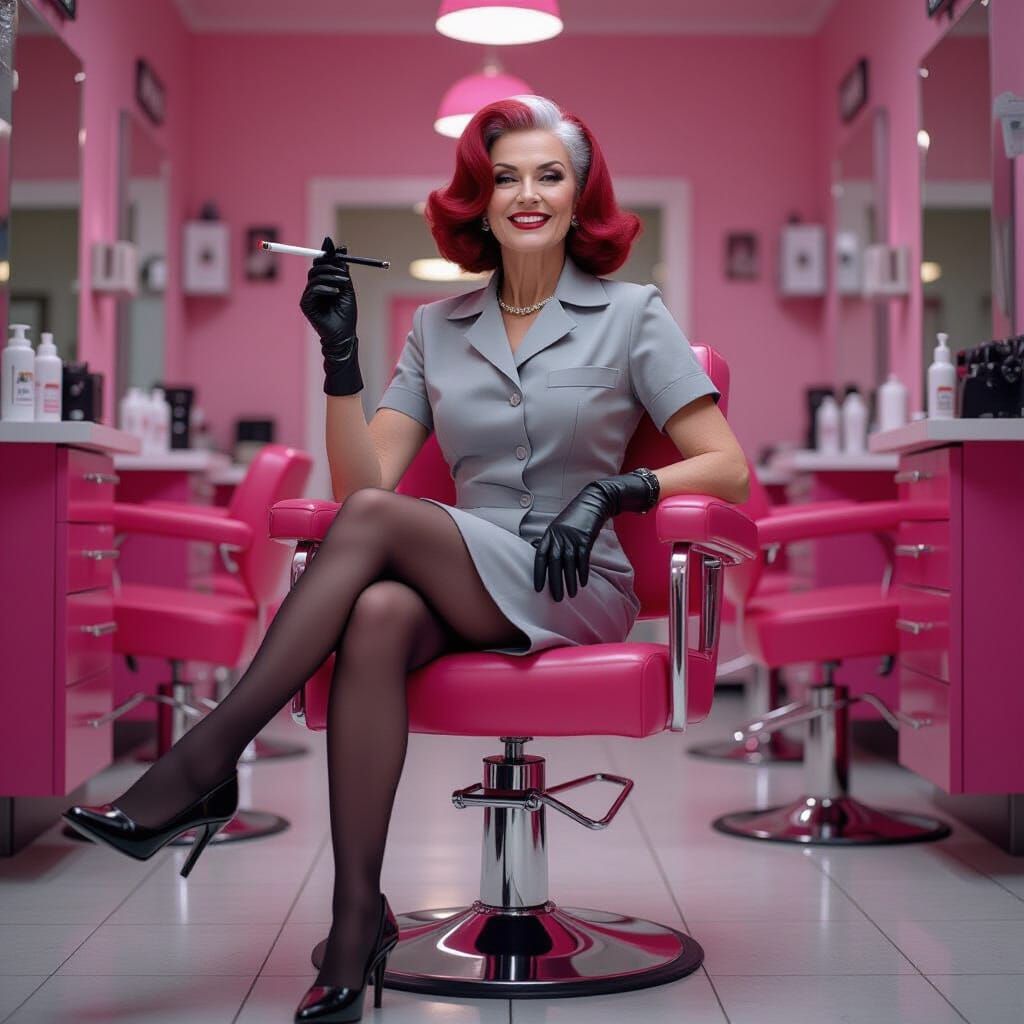 German Hair Stylist with Cigarette Holder, Photorealistic