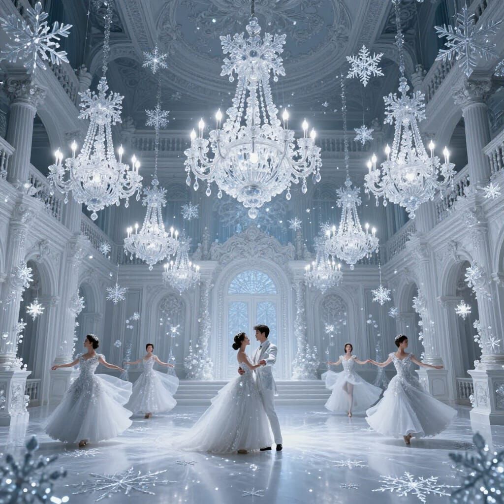 Opulent Ballroom Adorned with Intricate Snowflake Designs