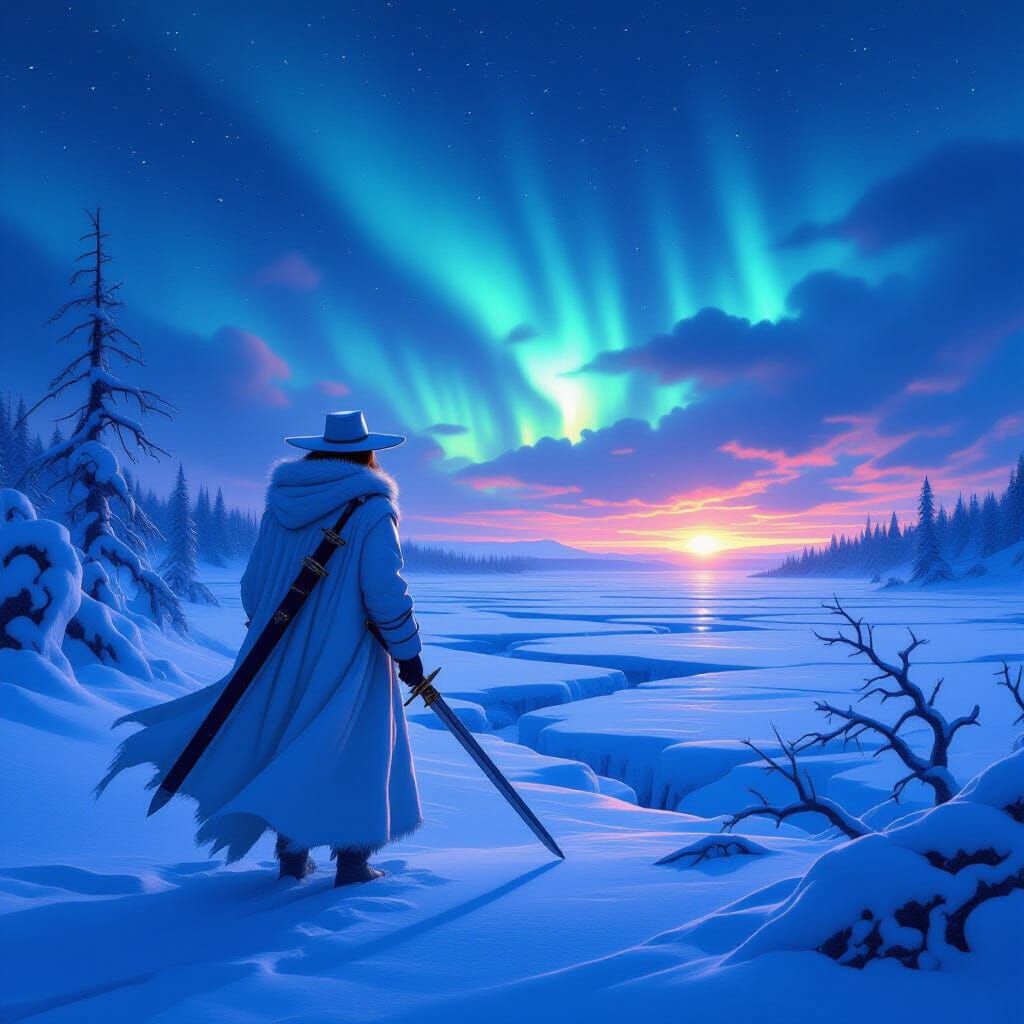 Lone Traveler in Frozen Wilderness: Matte Painting