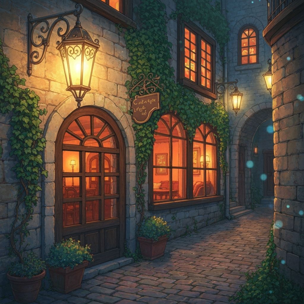 Enchanted Cafe in European Alley, Studio Ghibli Style