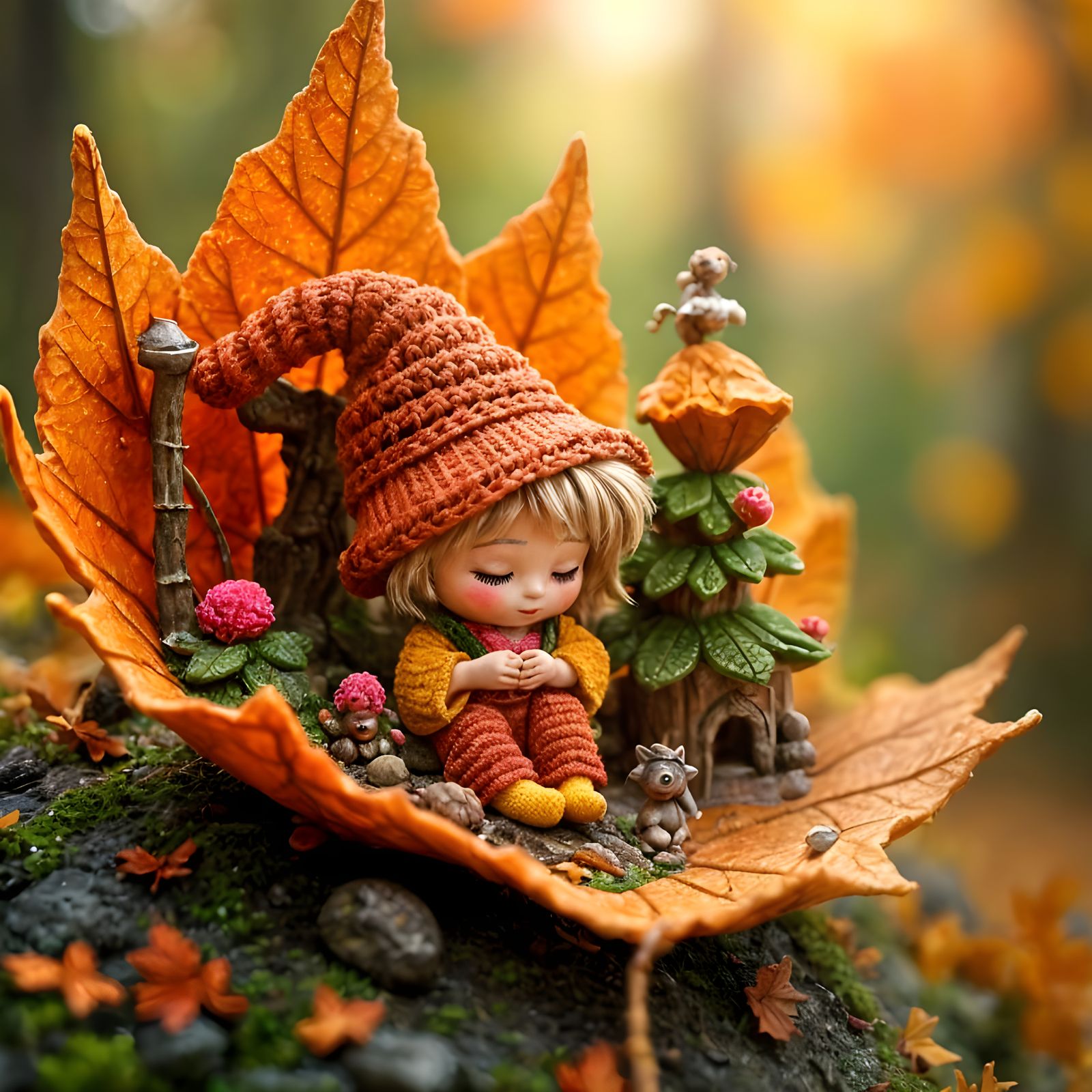 Cute Pixie Fairy in Cosy Autumnal Diorama