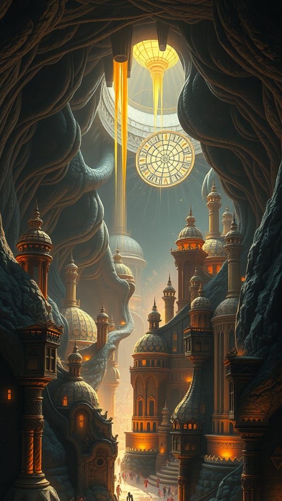 Golden Light Illuminates Sprawling Underground City