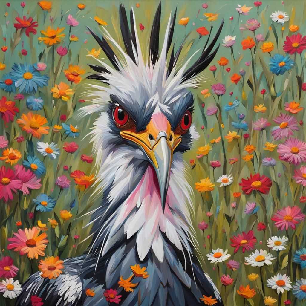 Impasto moody secretarybird