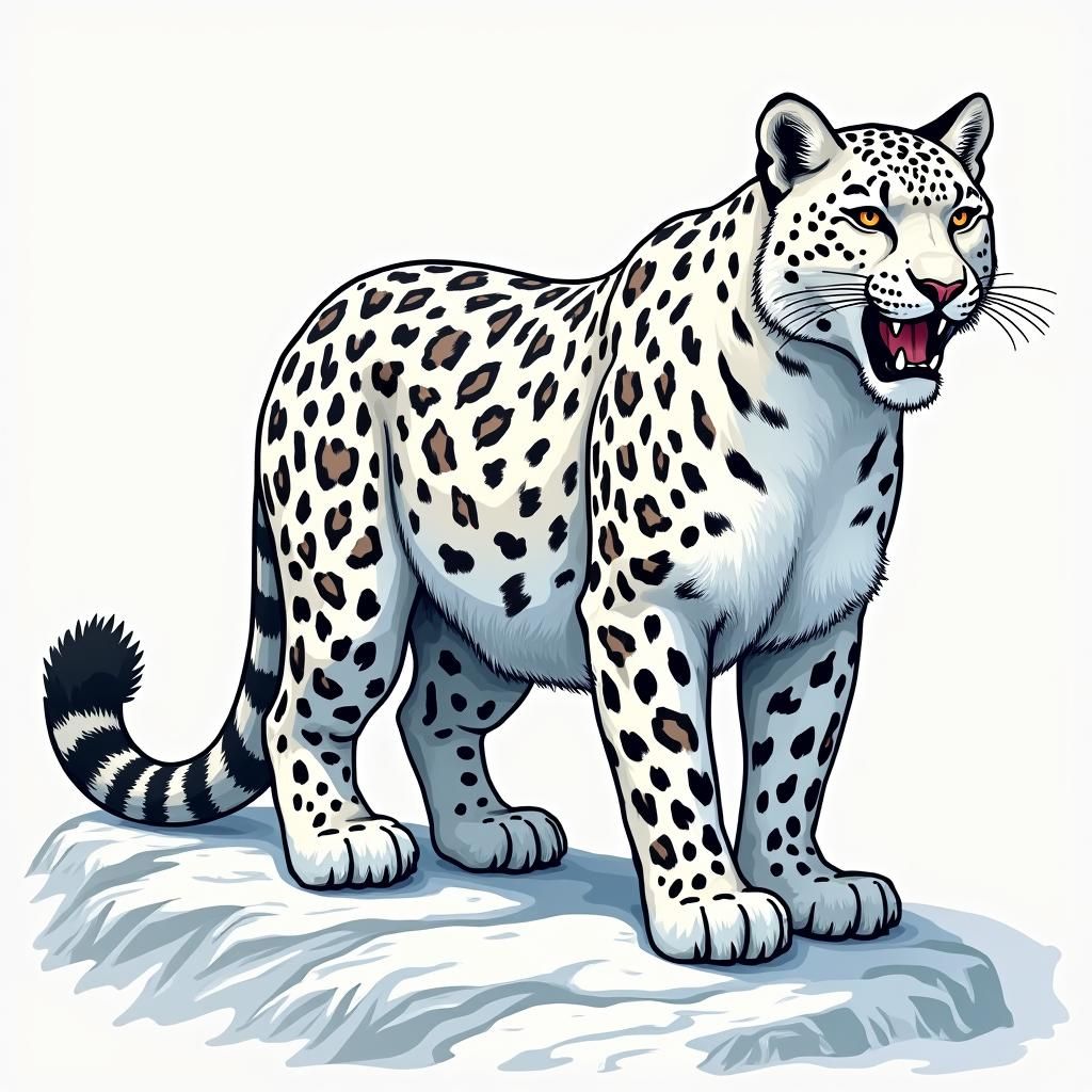 Snow Leopard in Geometric Screen Print Style