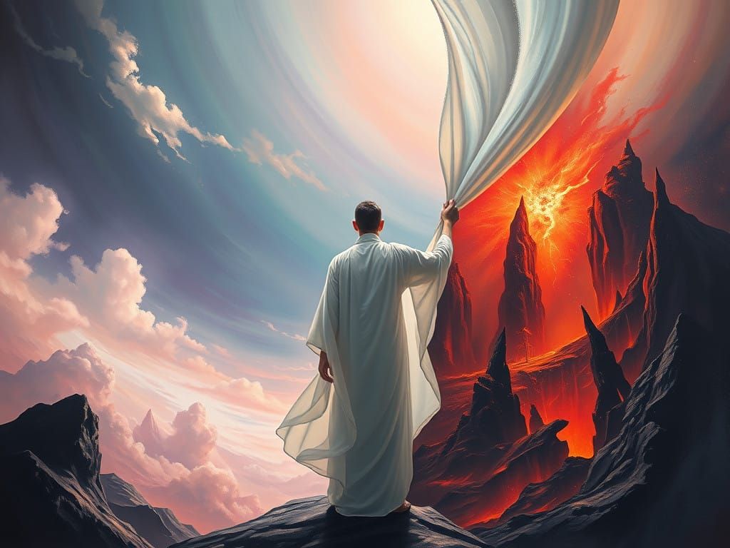 Ethereal Visionary Stands at Threshold of Celestial and Infe...