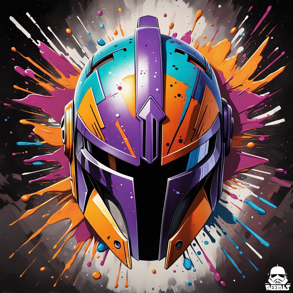 Star Wars Mandalorian Helmet Graffiti Art