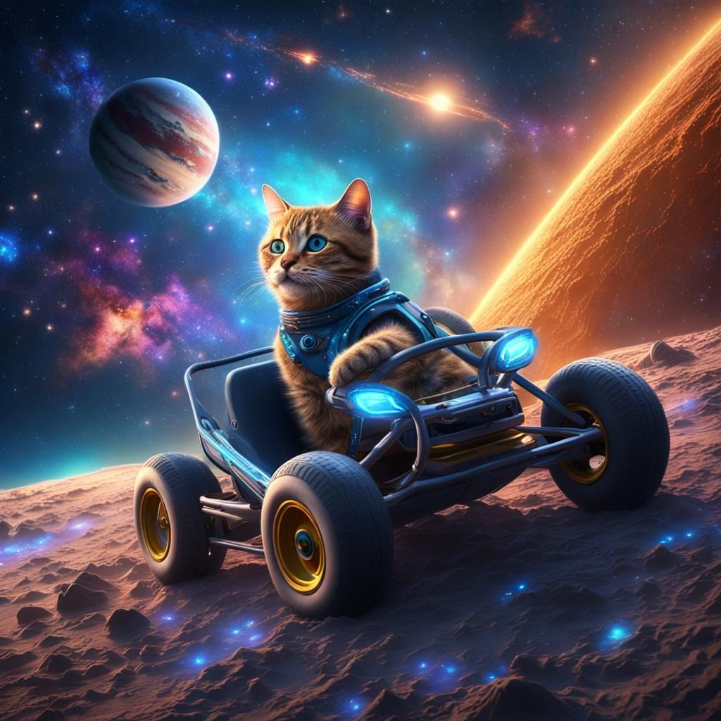 Galaxy Cat Go-Karting Across the Milky Way