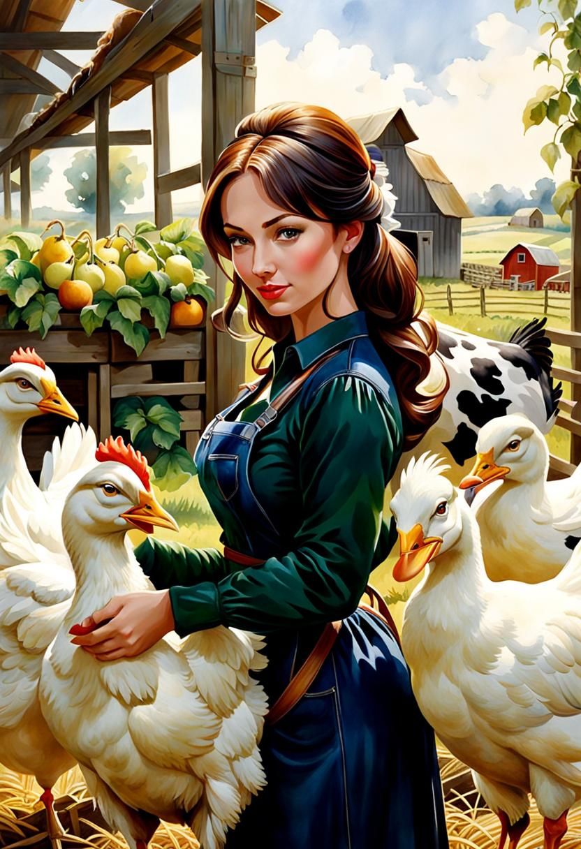 Beautiful and cute Nicoletta Kudryasheva as farmer girl play...