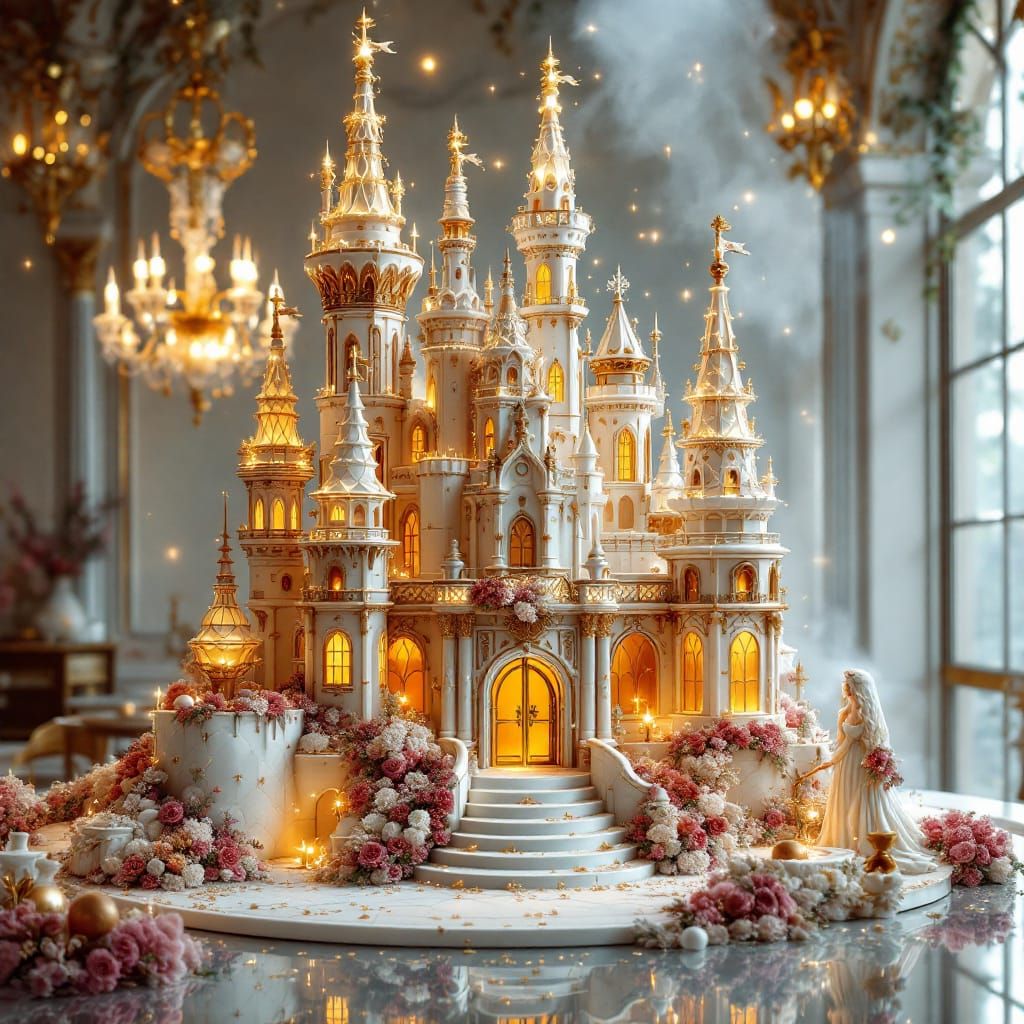 Opulent White and Gold Castle Cake in Paris