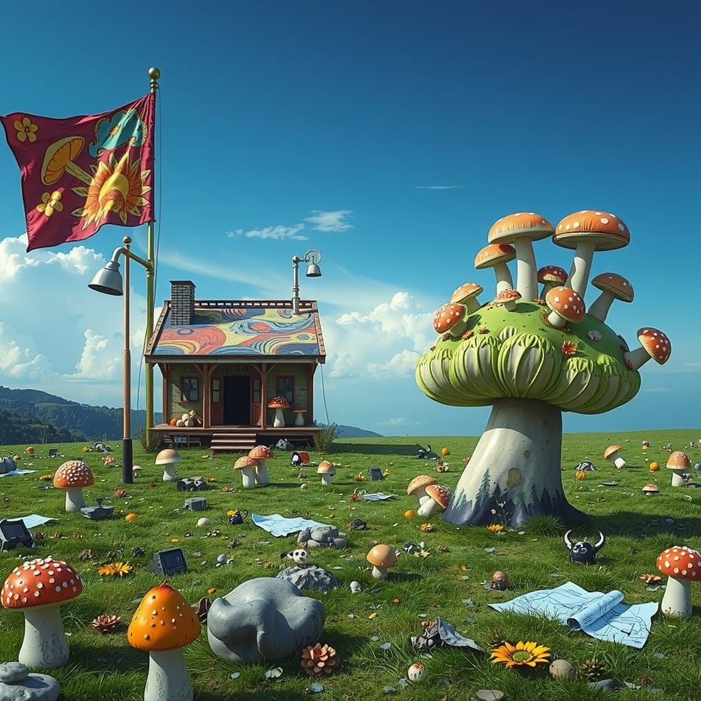 Surrealist Wonderland of Mushroom-Themed Dreamscape