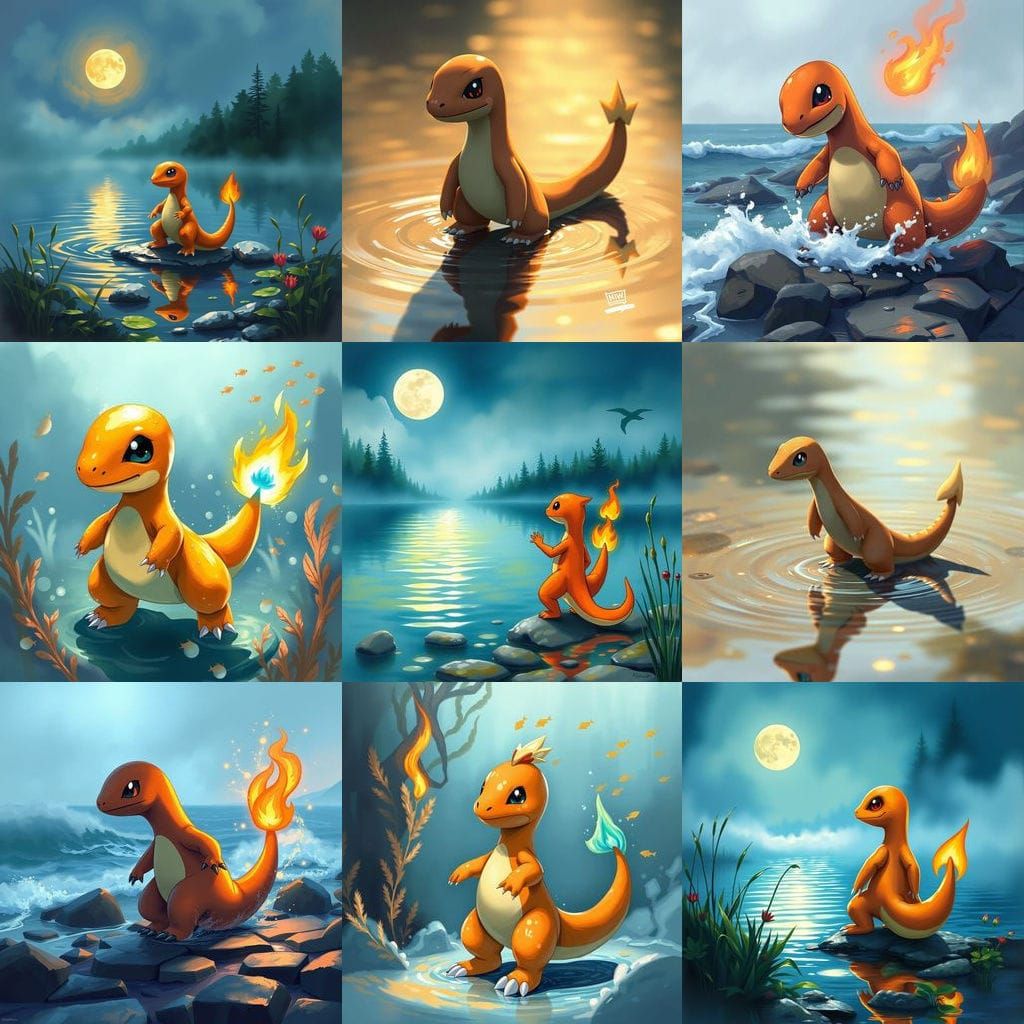 Water Charizard-Inspired Dragon in a Soothing Aquatic Scene