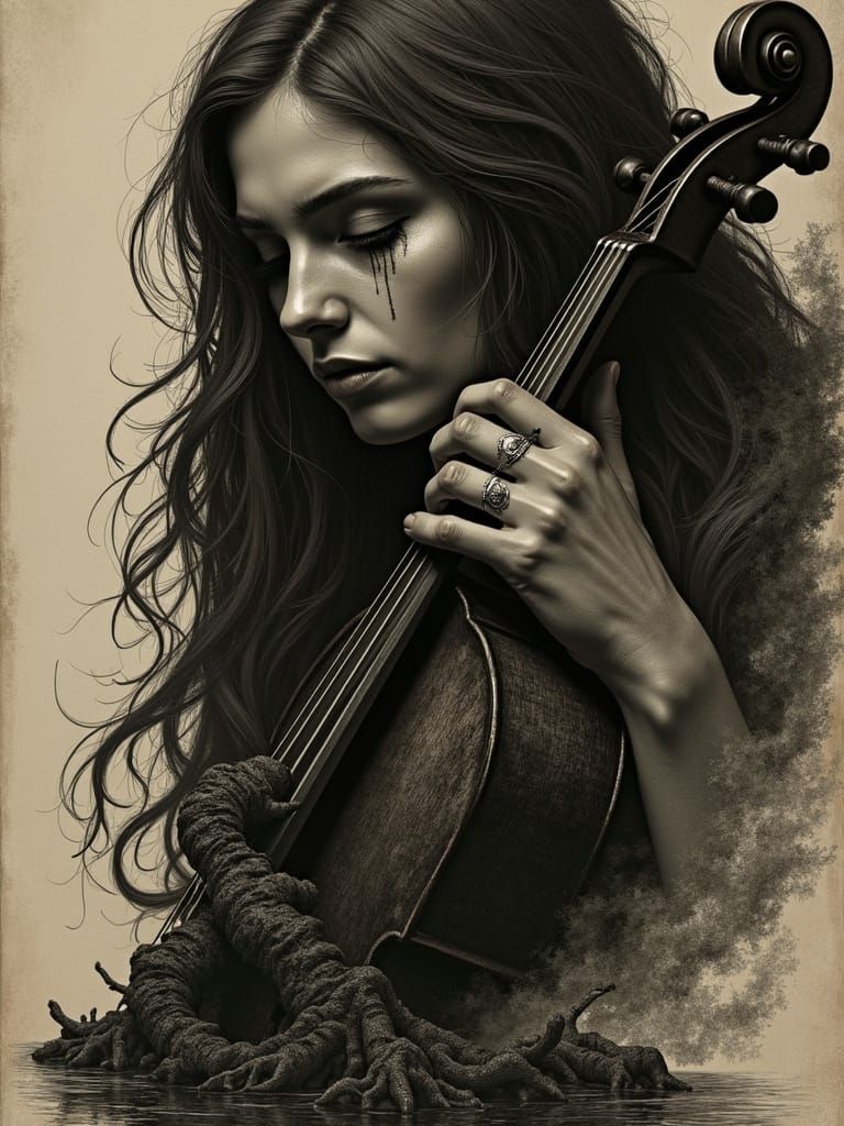 Solemn Goddess Amidst Ancient Mountains in Grayscale Tattoo ...