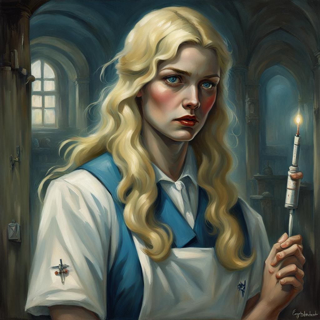 Sinister Asylum Nurse with Needle in Hand