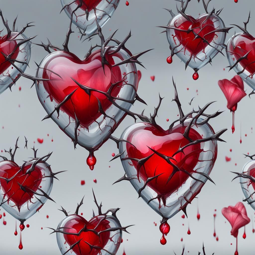 Bleeding Glass Heart with Rose Thorns