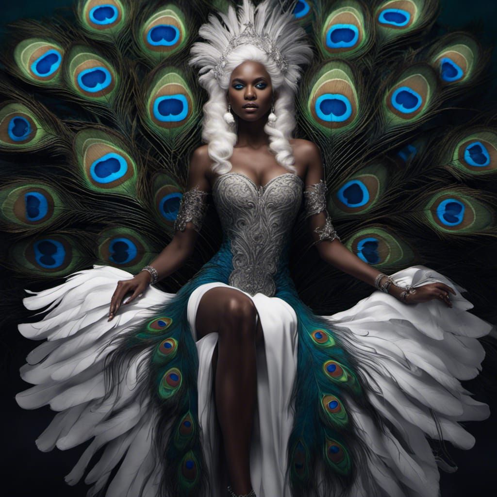 Goddess in Peacock Gown: Detailed Matte Painting