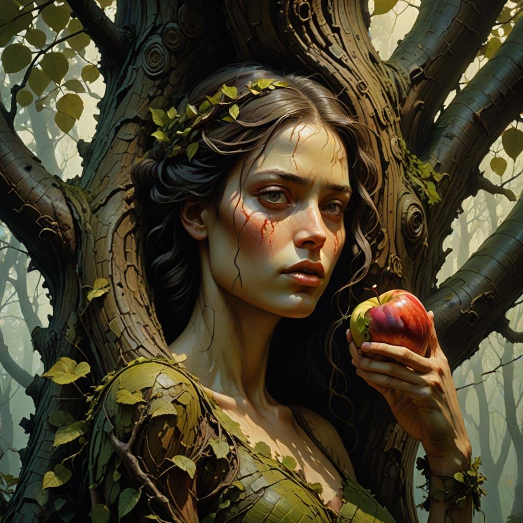 Eve Reaches for Forbidden Fruit in a Haunting Cyberpunk Land...