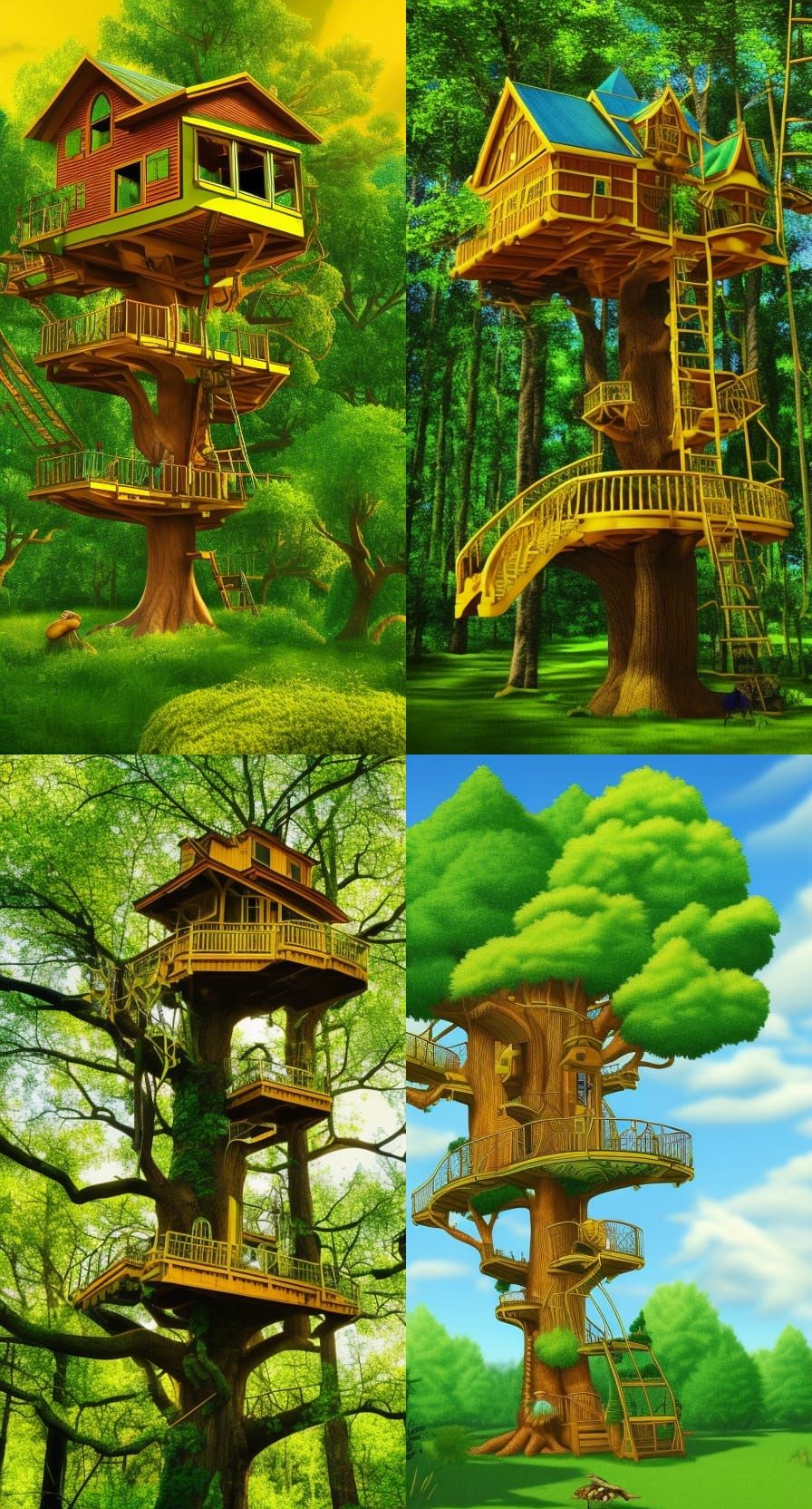 Realistic Treehouse of Life in Gold and Green