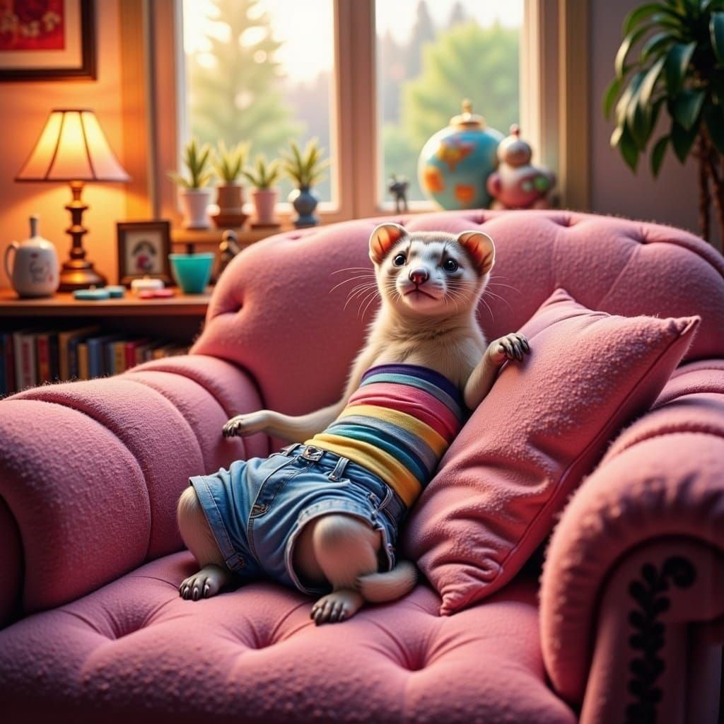 Ferret in Retro-Style Home Setting