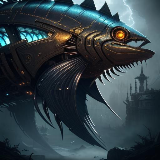 Steampunk Alien Fish in Faded Polaroid Photograph