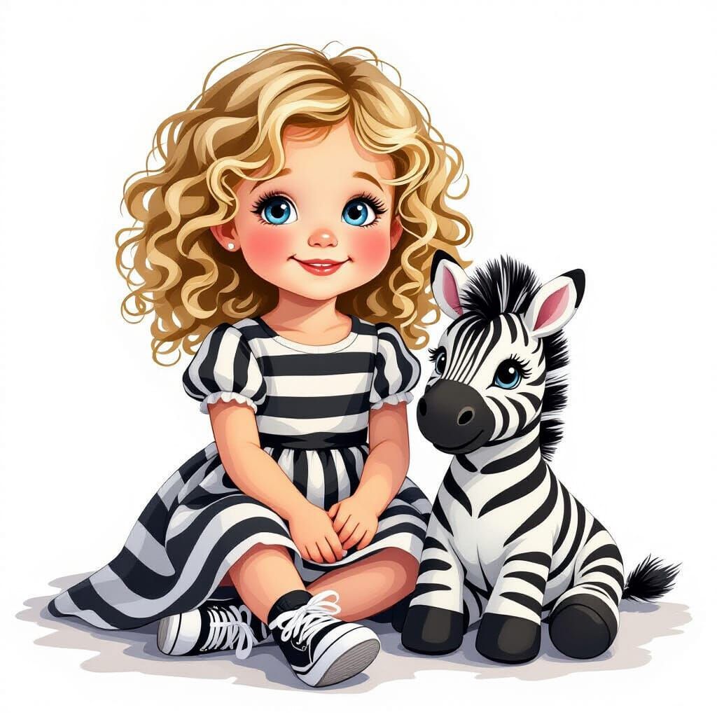 Girl with Zebra Toy in Beatrix Potter Style