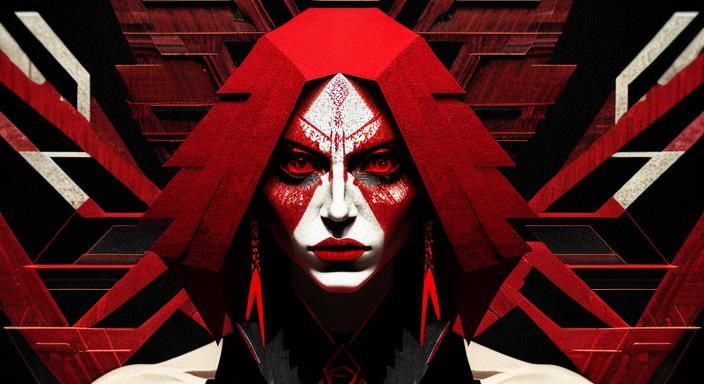 Illuminati Glitch Art in Crimson Red