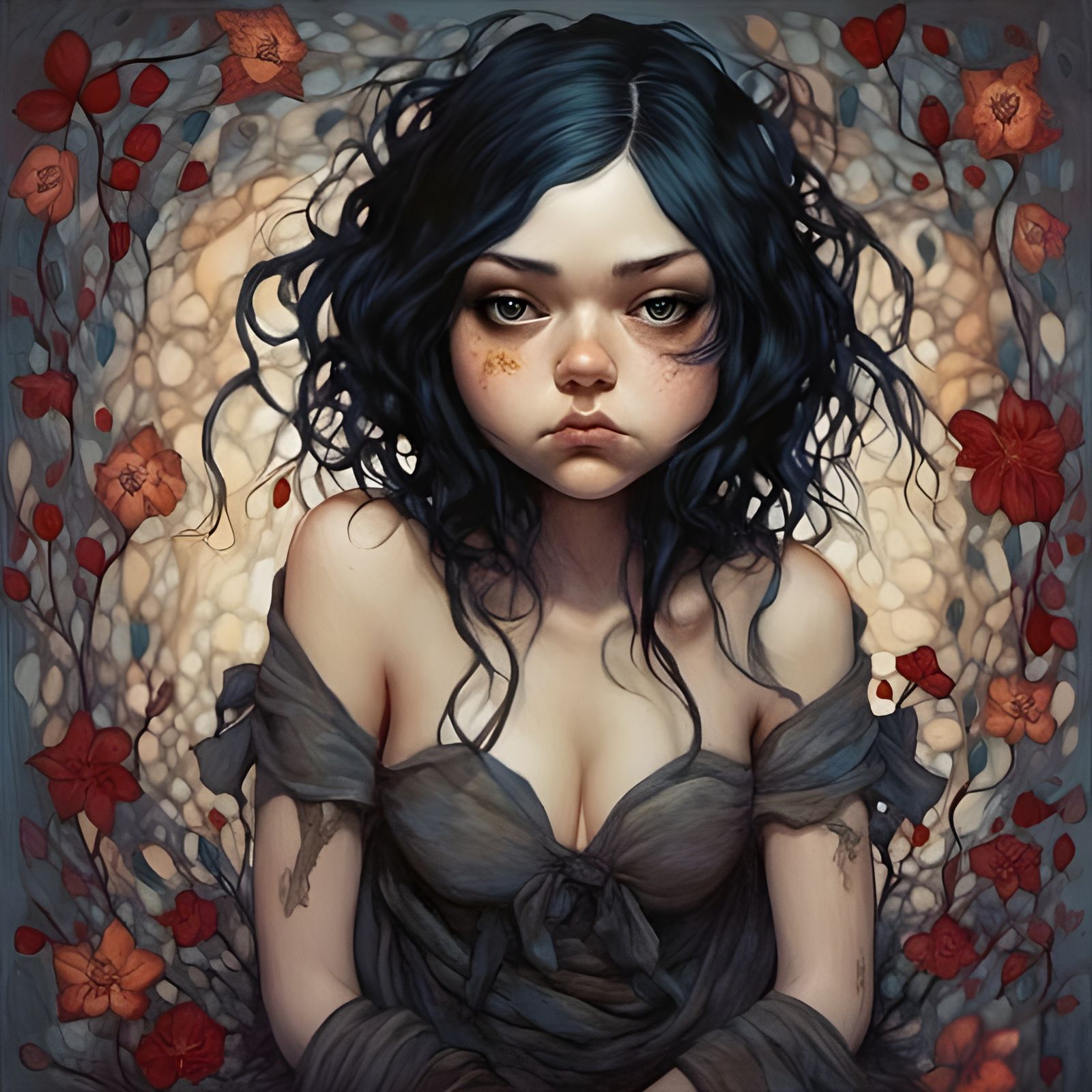 Sad Girl Portrait in Fantasy Art Style