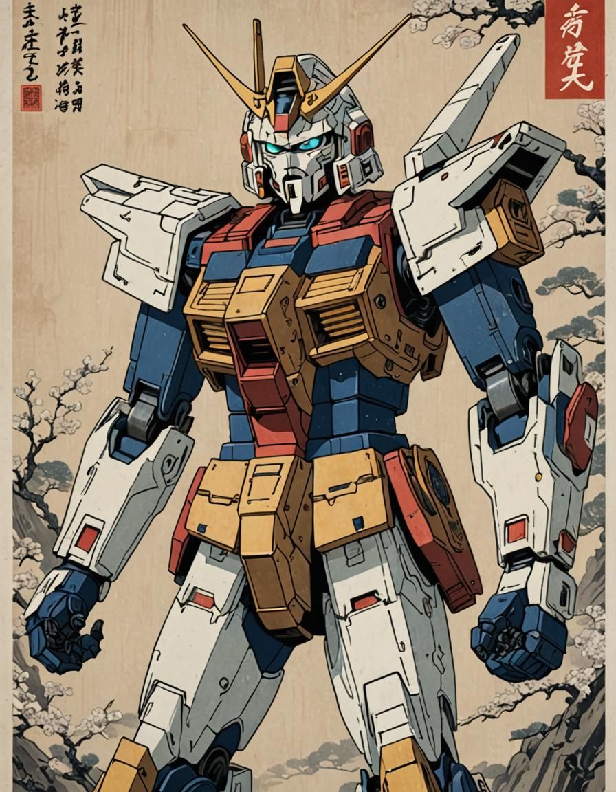 Gundam Robot in Ukiyo-e Style