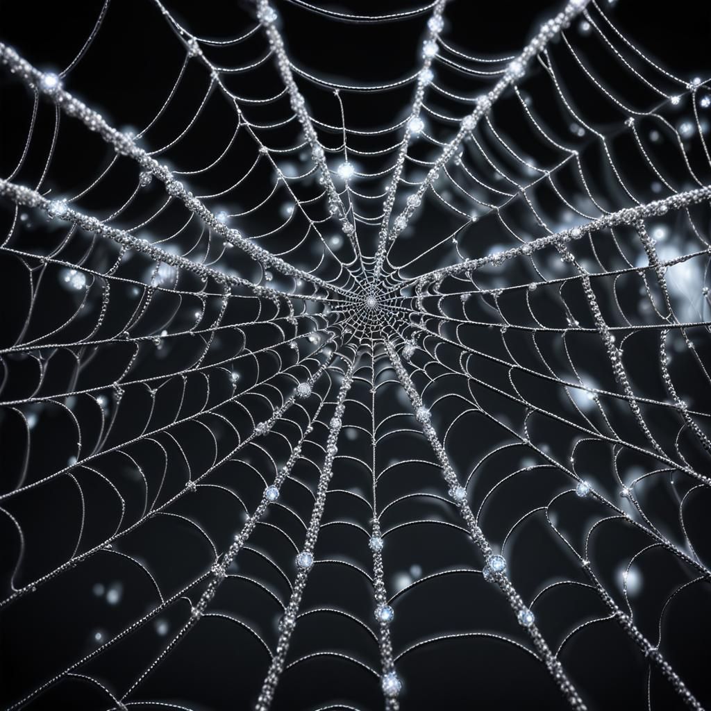 Diamond Spiderweb on Black Satin, Detailed Matte Painting