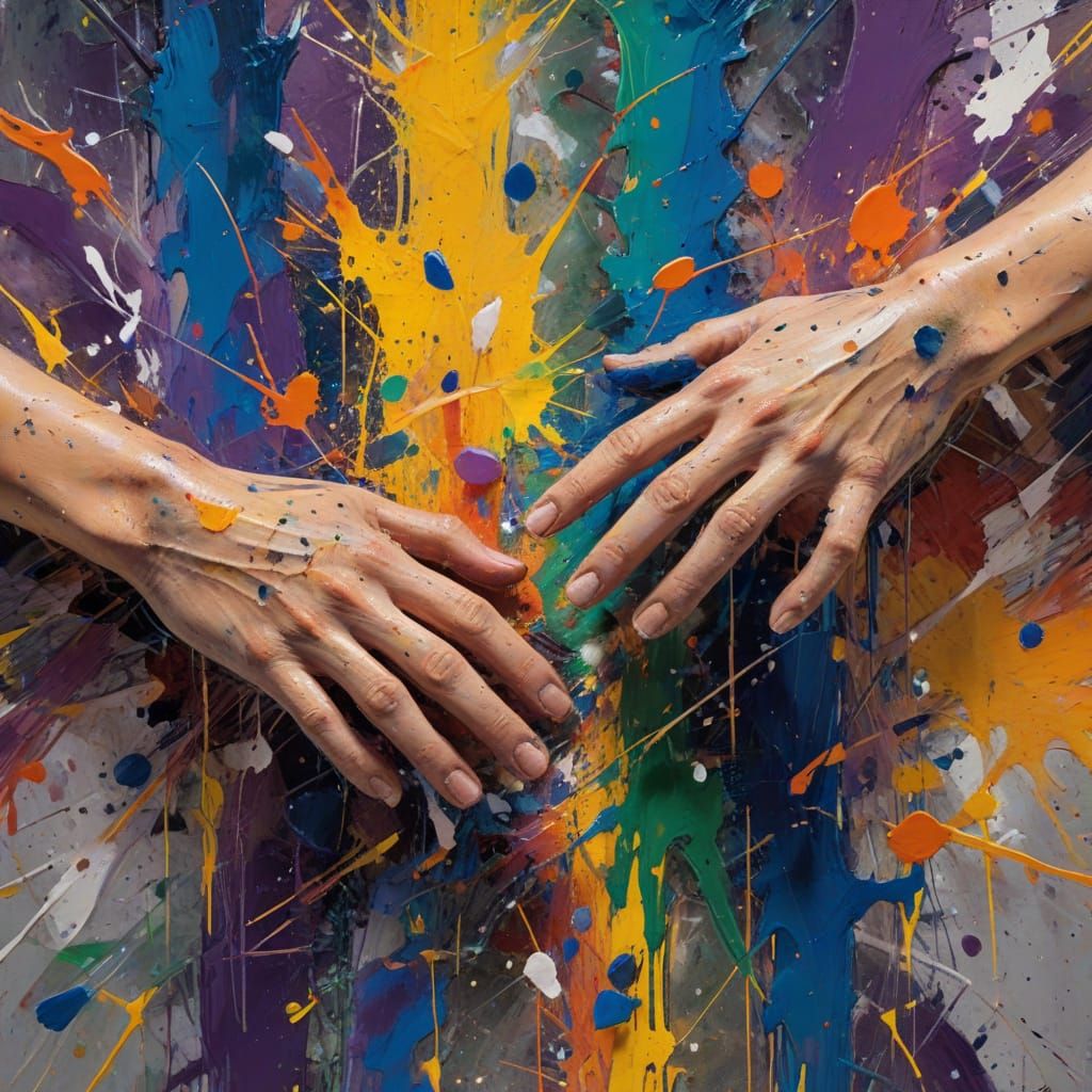 Abstract Expressionism: Artist's Hands Bring Canvas to Life