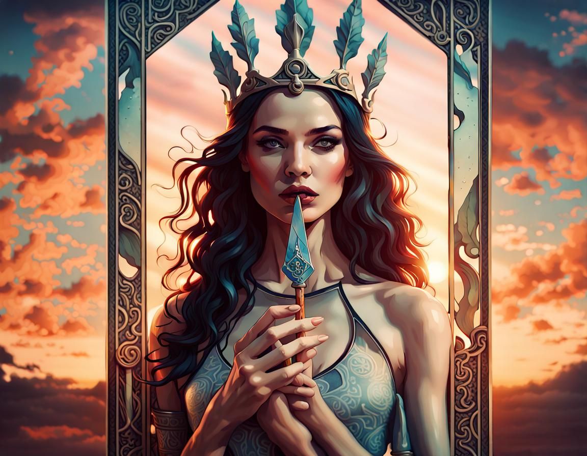 Queen of Swords Tarot Card: Double Exposure Art