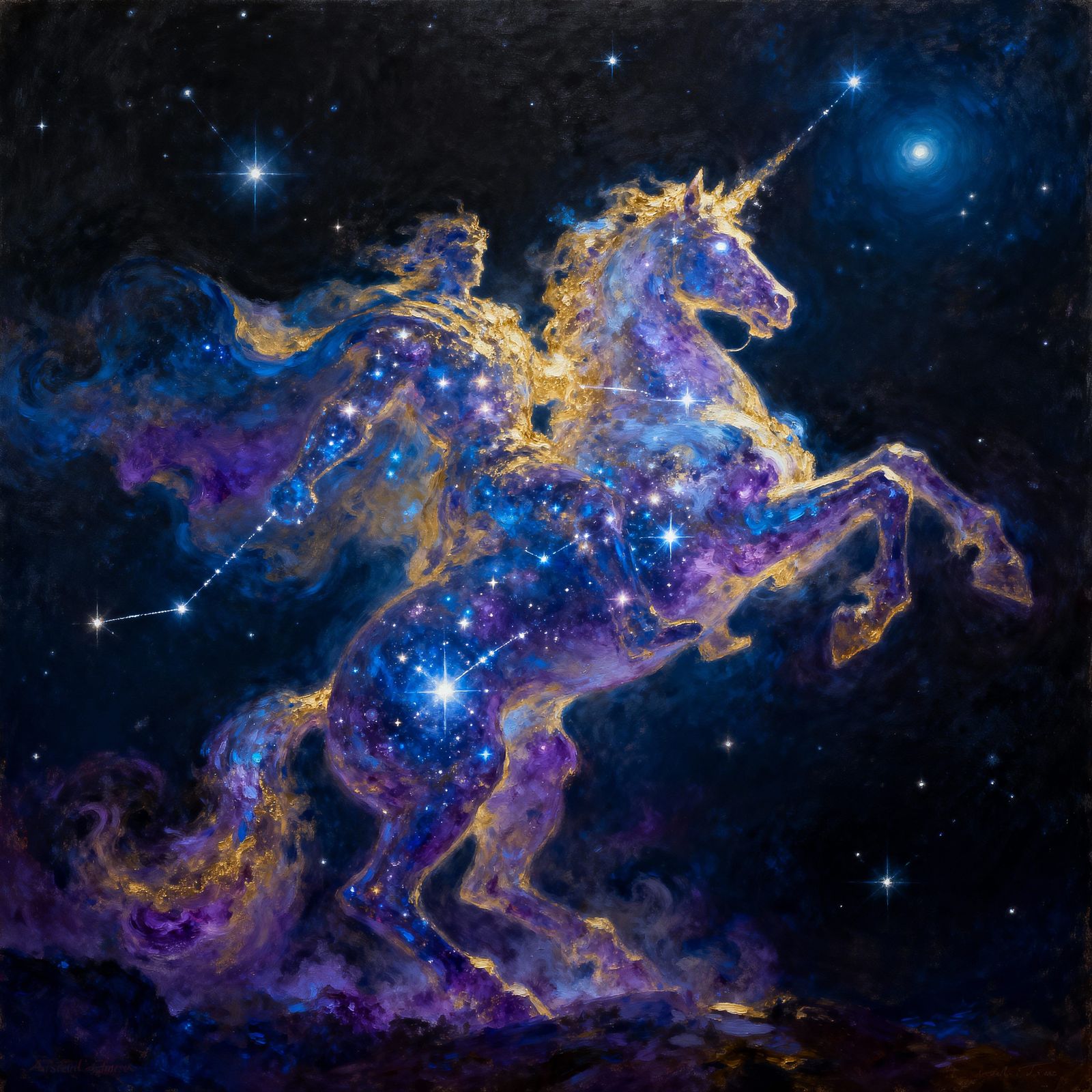 Majestic Knight Nebula in Cosmic Painting Style