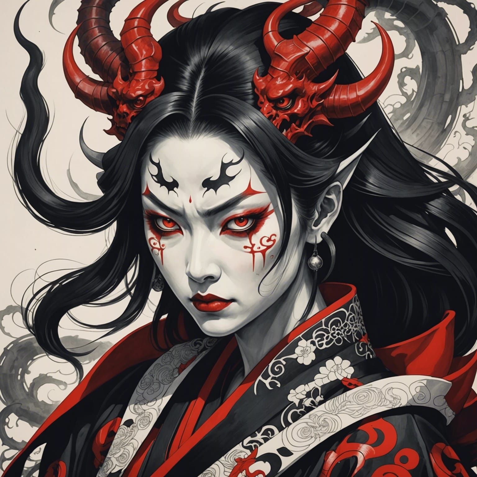 Scary Demon Woman in Manga Style