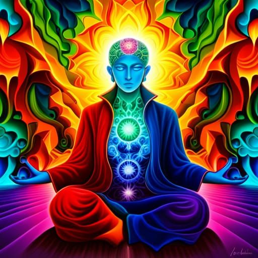 Meditating Figure with Chakra, Street Art Style