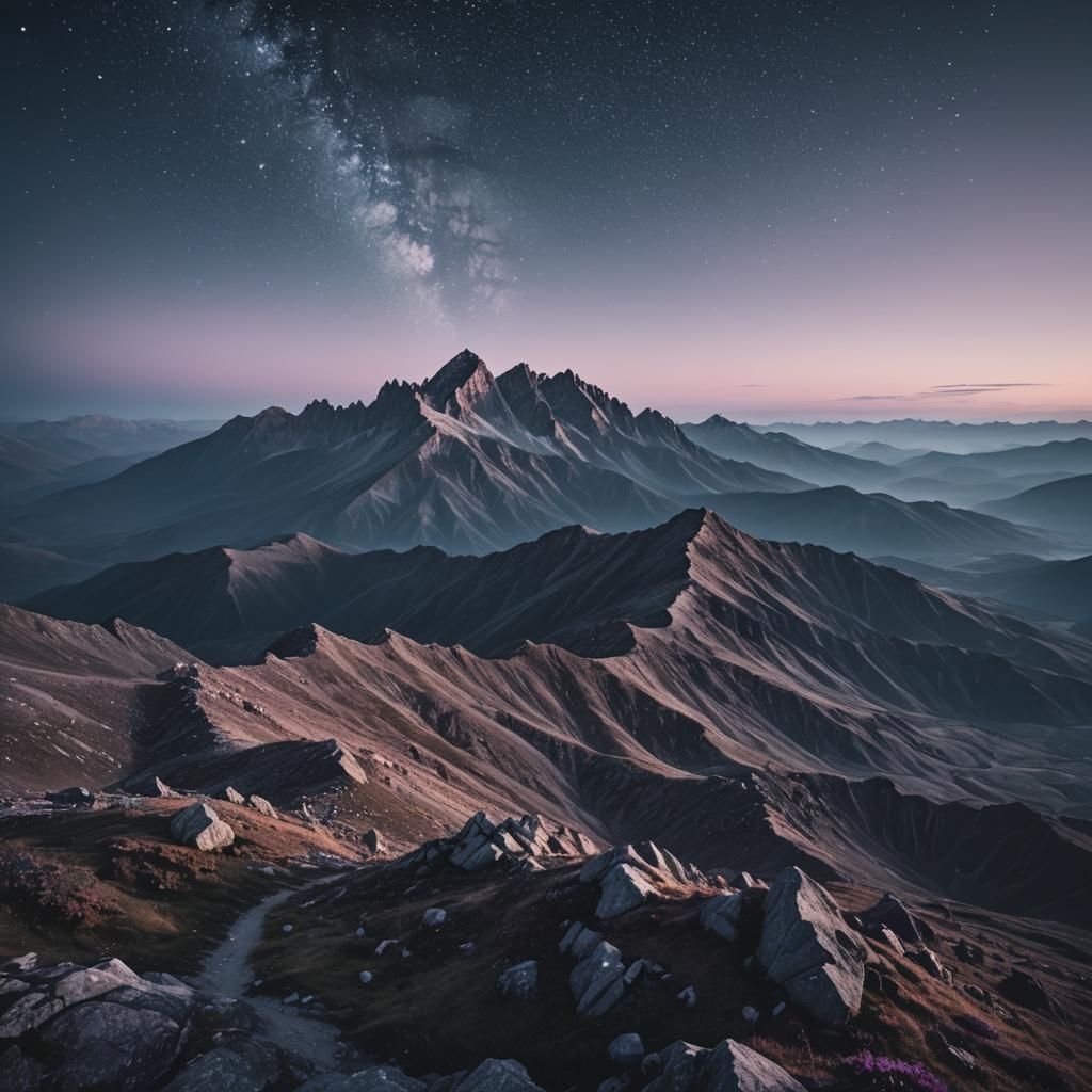 Moonlit Mountain Range at World's Edge