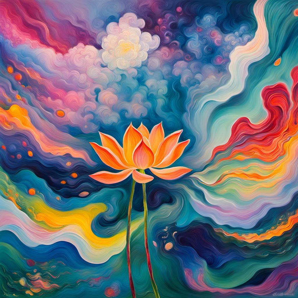 Hand of God Holding Lotus in Abstract Expressionism