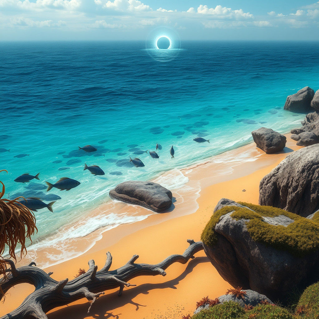 Mystical Portal Over Turquoise Sea: Matte Painting