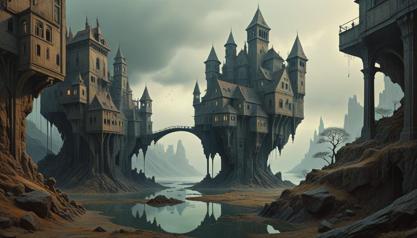 Surreal, Dreamlike Castle in a World of Impossible Geometry