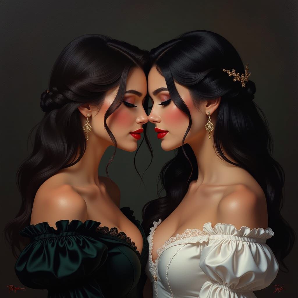 Hyperrealistic Portrait of Two Women in Cinematic Lighting