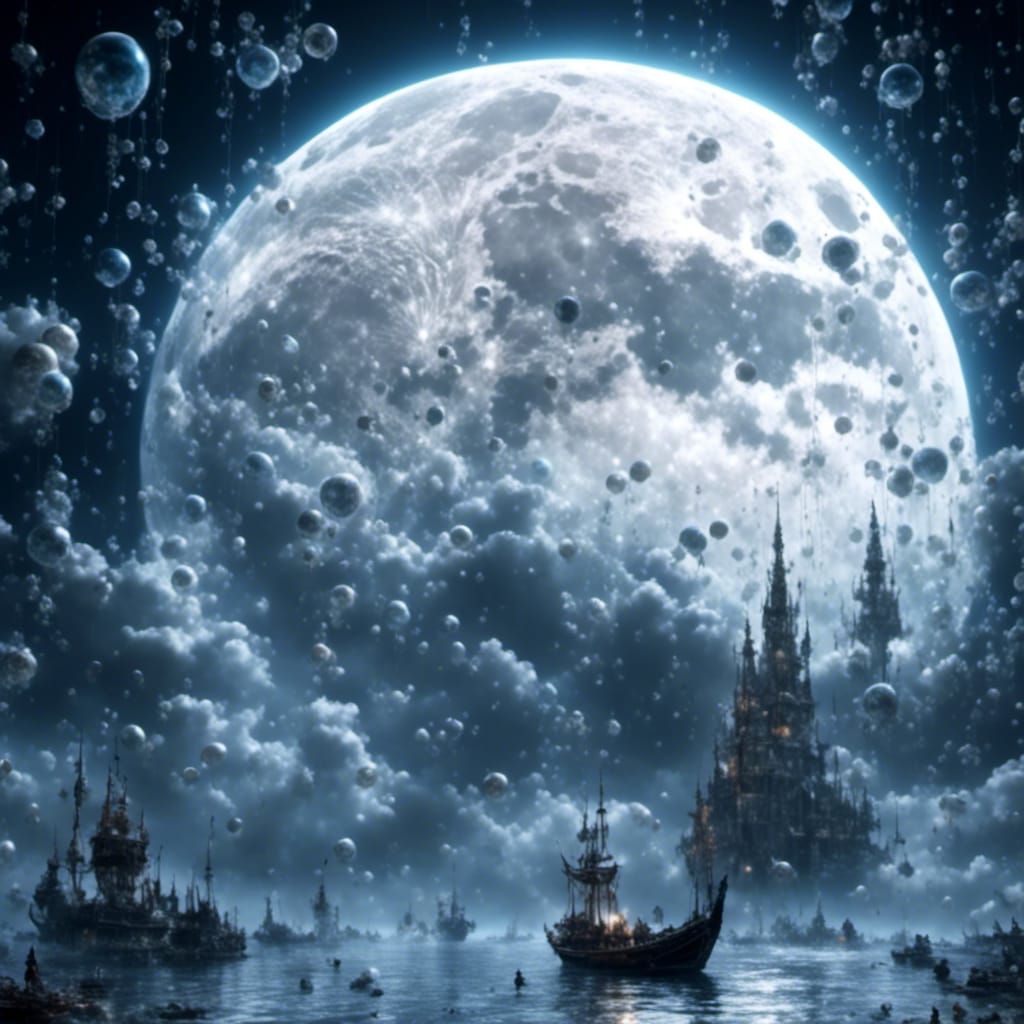 Epic Moon and Bubbles Digital Matte Painting