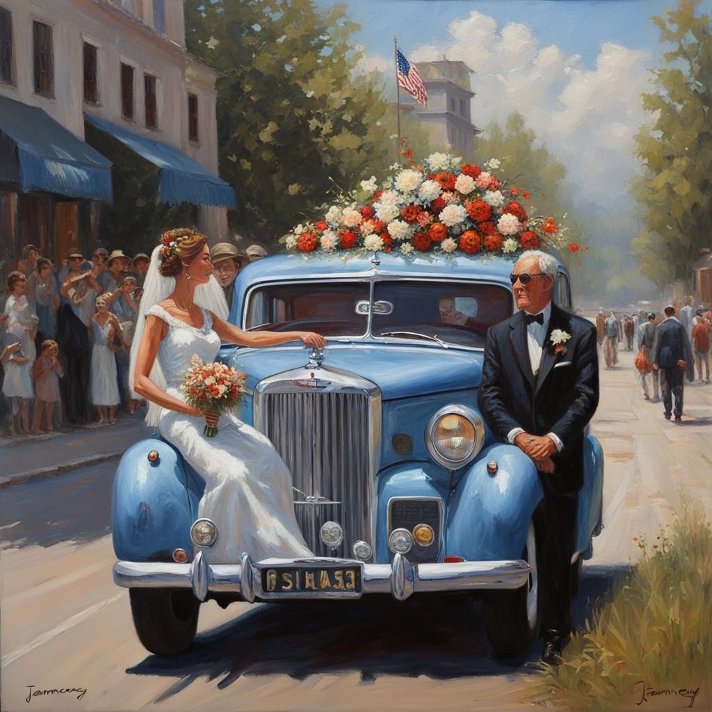 Newlyweds in Oil Painting Style