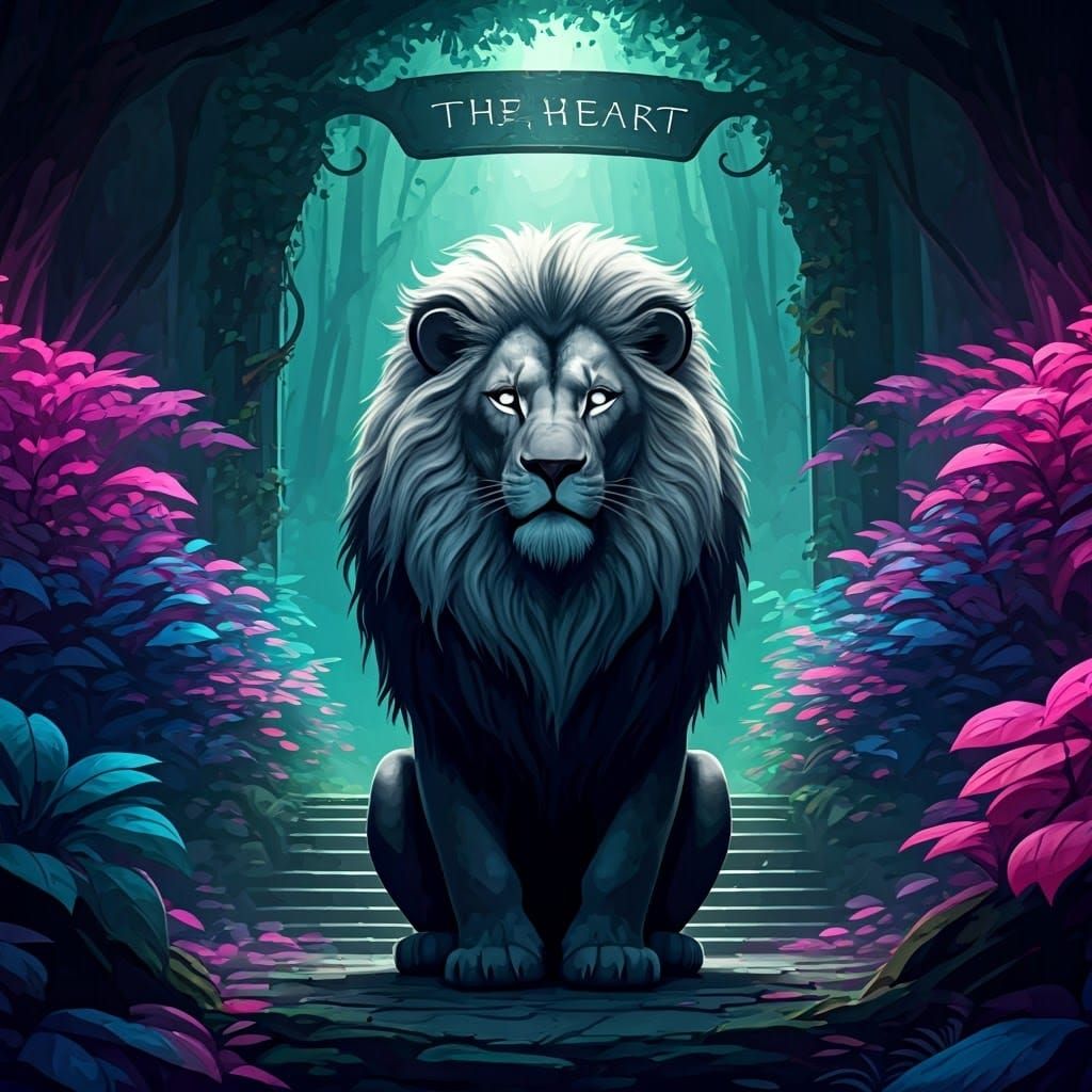 Regal Black Lion Guardian in Dark Fantasy Forest