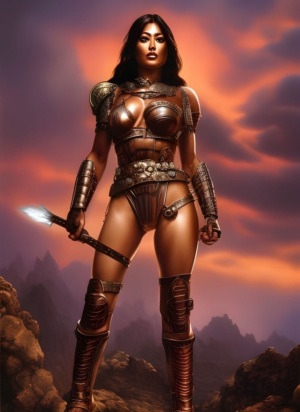 Amazon Warrior in Wasteland: Detailed Matte Painting